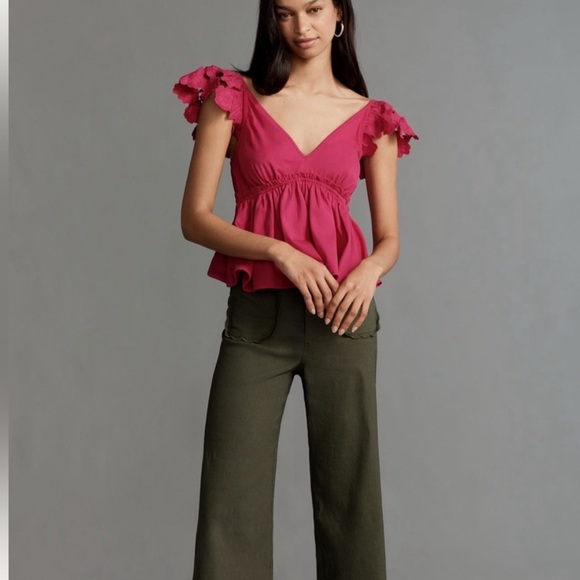 Anthropologie NWT Cotton V-Neck Flutter-Sleeve Babydoll Top - Picture 9 of 9